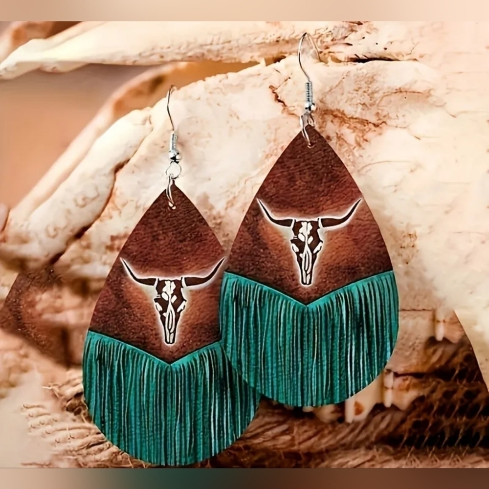 NEW! 2 For 25$ Brown and Teal Faux Fringe Earrings